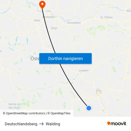 Deutschlandsberg to Walding map