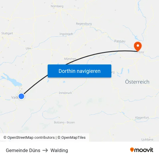 Gemeinde Düns to Walding map