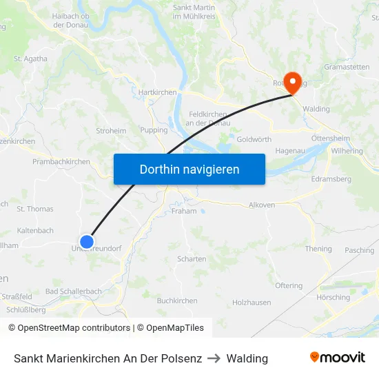 Sankt Marienkirchen An Der Polsenz to Walding map