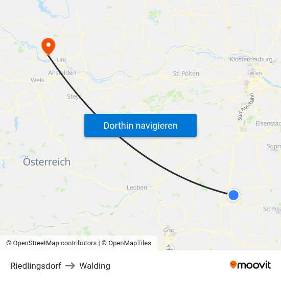 Riedlingsdorf to Walding map