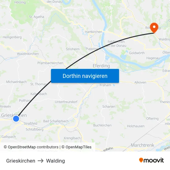 Grieskirchen to Walding map
