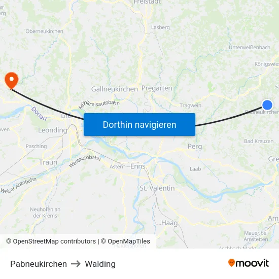 Pabneukirchen to Walding map