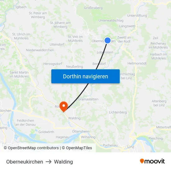 Oberneukirchen to Walding map