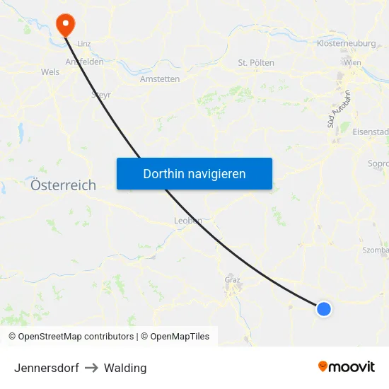Jennersdorf to Walding map