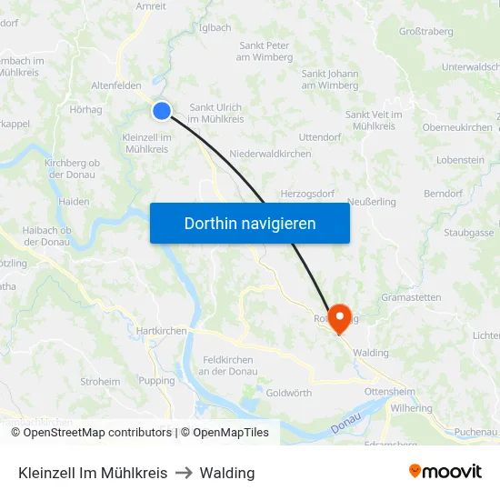 Kleinzell Im Mühlkreis to Walding map