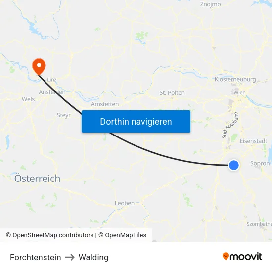 Forchtenstein to Walding map