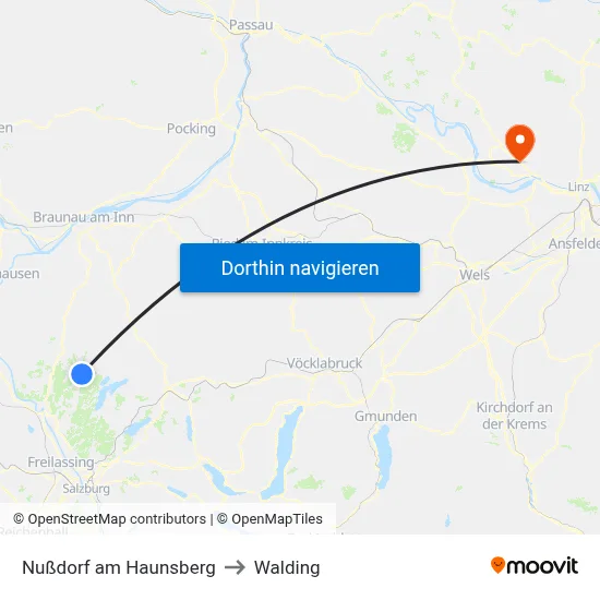 Nußdorf am Haunsberg to Walding map