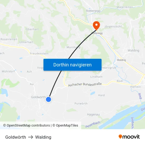 Goldwörth to Walding map