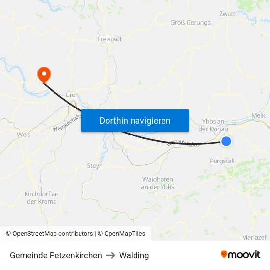Gemeinde Petzenkirchen to Walding map