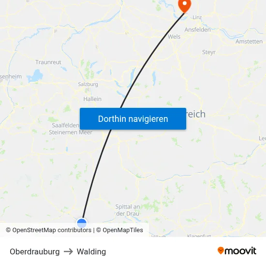 Oberdrauburg to Walding map