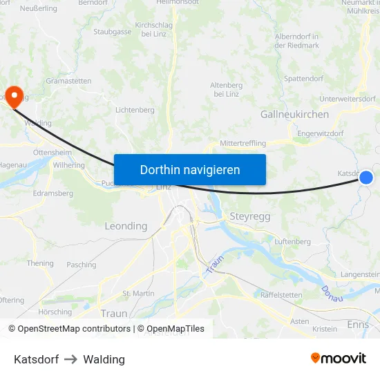 Katsdorf to Walding map