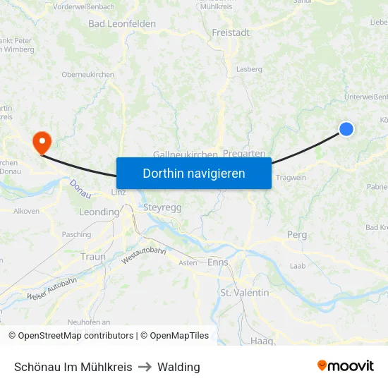 Schönau Im Mühlkreis to Walding map
