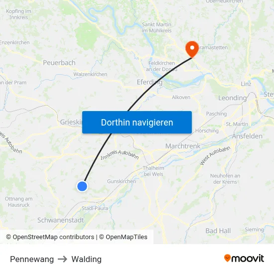 Pennewang to Walding map