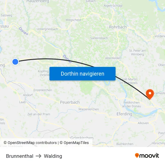 Brunnenthal to Walding map
