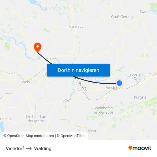 Viehdorf to Walding map
