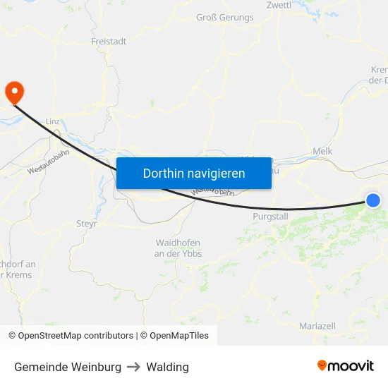 Gemeinde Weinburg to Walding map