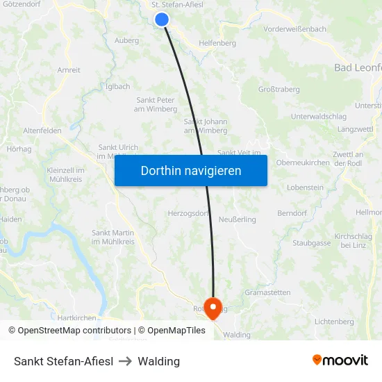 Sankt Stefan-Afiesl to Walding map