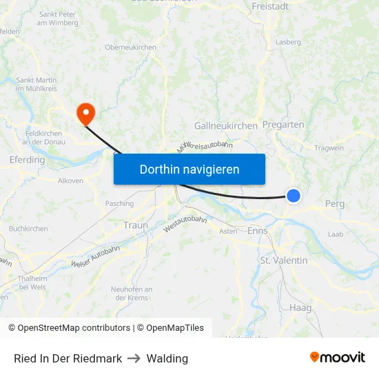 Ried In Der Riedmark to Walding map