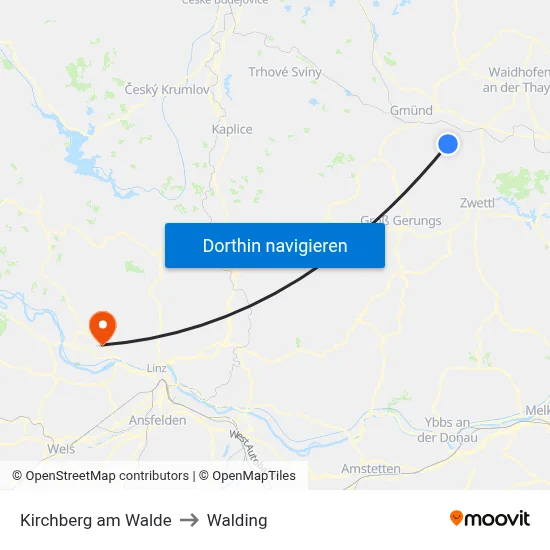 Kirchberg am Walde to Walding map