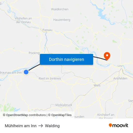 Mühlheim am Inn to Walding map