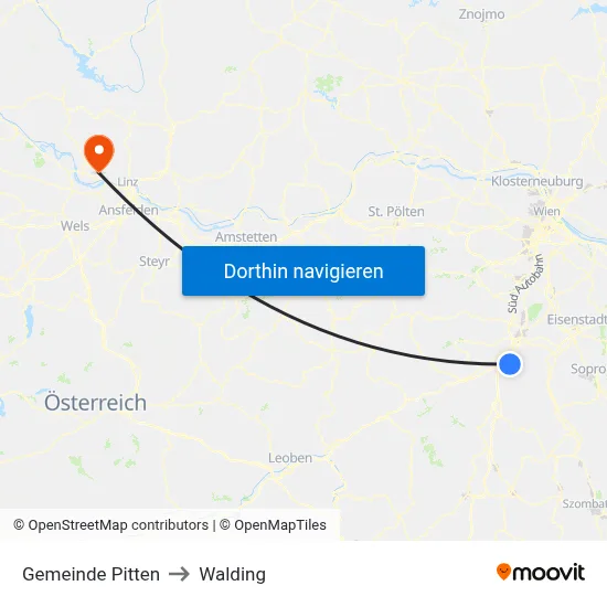 Gemeinde Pitten to Walding map