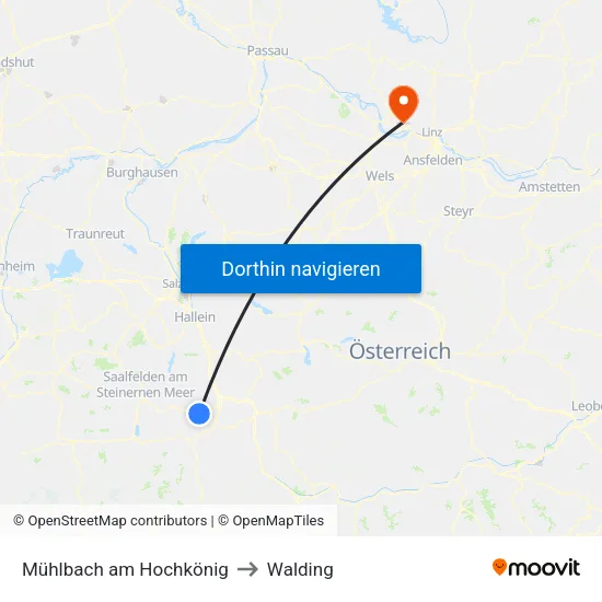 Mühlbach am Hochkönig to Walding map