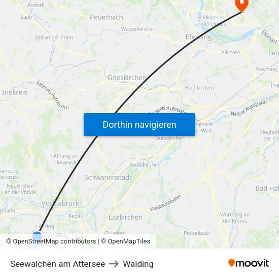 Seewalchen am Attersee to Walding map