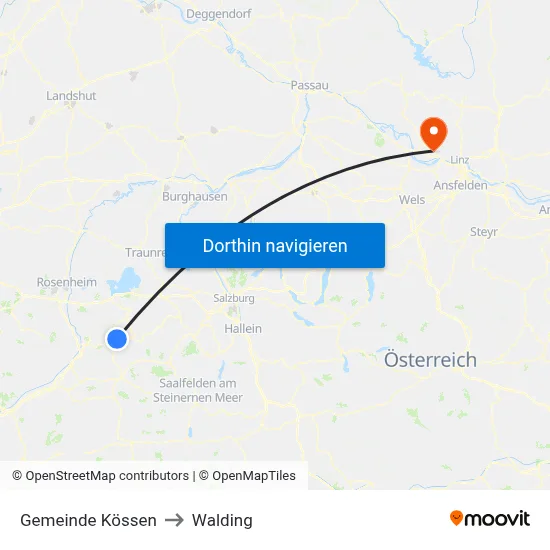 Gemeinde Kössen to Walding map