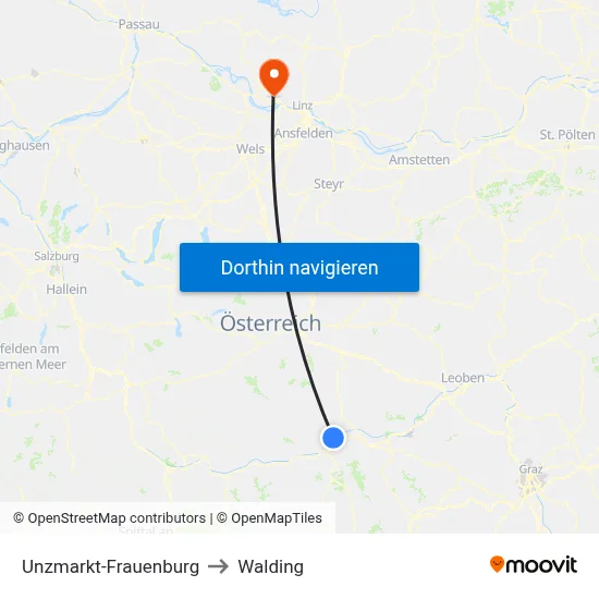 Unzmarkt-Frauenburg to Walding map