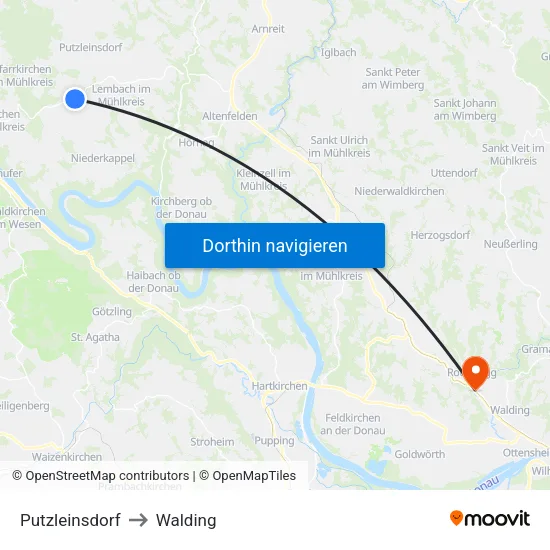 Putzleinsdorf to Walding map