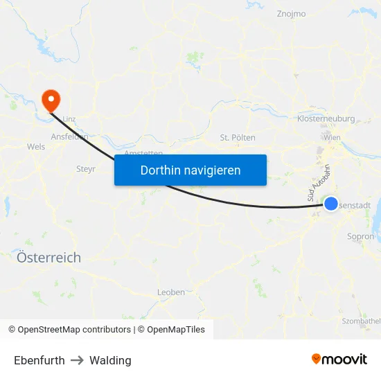 Ebenfurth to Walding map