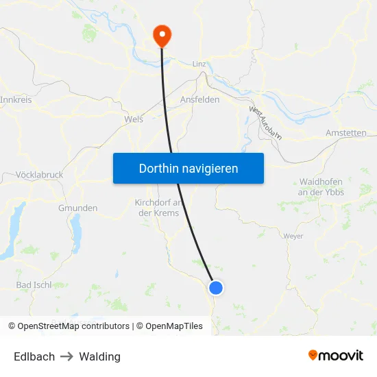 Edlbach to Walding map