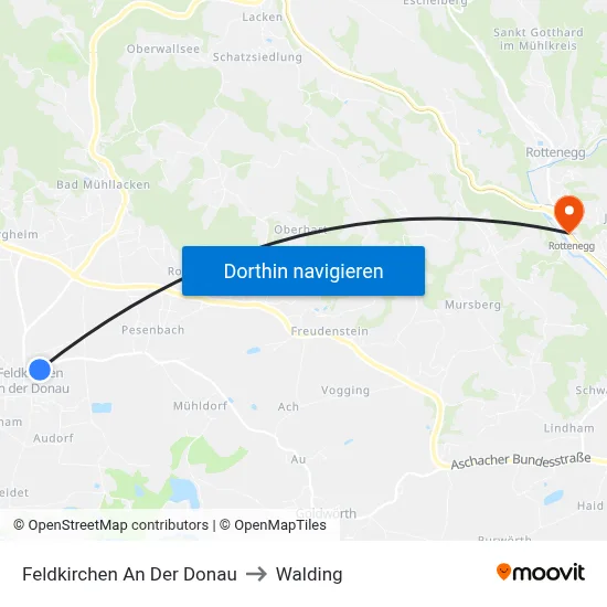 Feldkirchen An Der Donau to Walding map