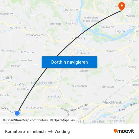 Kematen am Innbach to Walding map