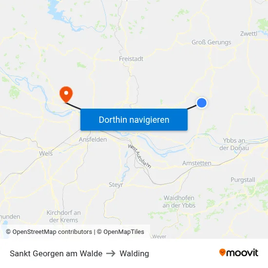 Sankt Georgen am Walde to Walding map