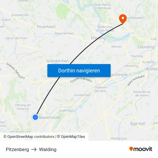 Pitzenberg to Walding map