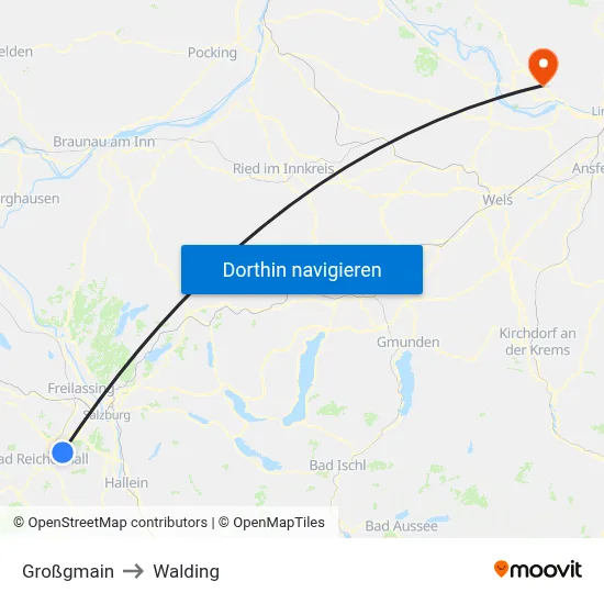 Großgmain to Walding map