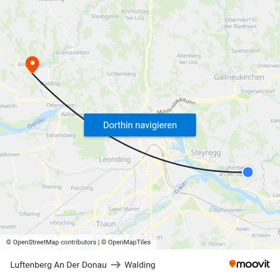 Luftenberg An Der Donau to Walding map