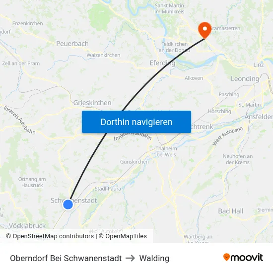 Oberndorf Bei Schwanenstadt to Walding map