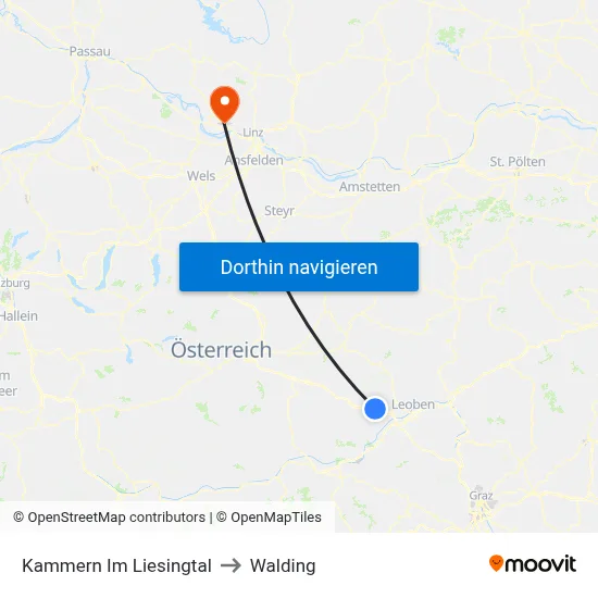 Kammern Im Liesingtal to Walding map