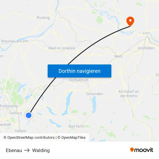 Ebenau to Walding map