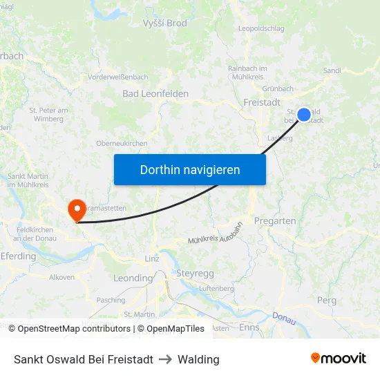Sankt Oswald Bei Freistadt to Walding map