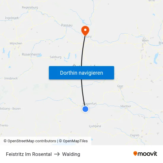 Feistritz Im Rosental to Walding map