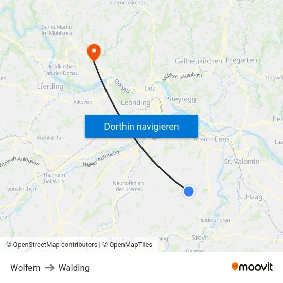 Wolfern to Walding map