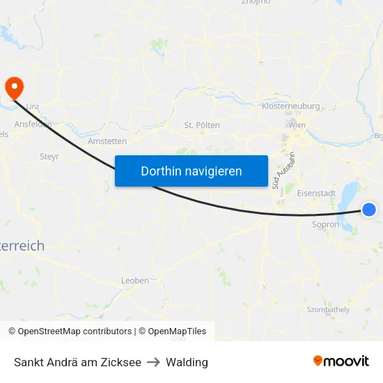 Sankt Andrä am Zicksee to Walding map