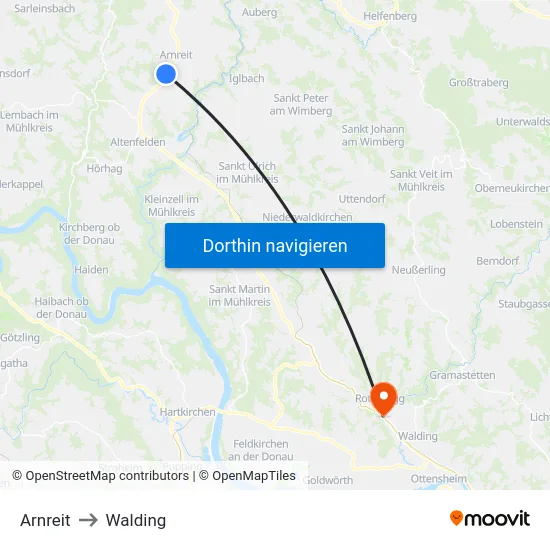 Arnreit to Walding map