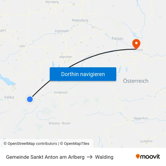 Gemeinde Sankt Anton am Arlberg to Walding map