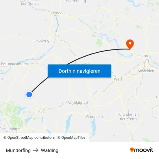 Munderfing to Walding map