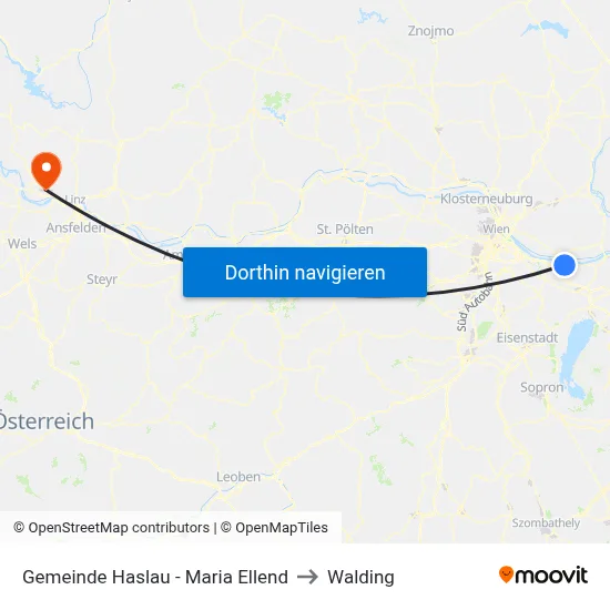 Gemeinde Haslau - Maria Ellend to Walding map