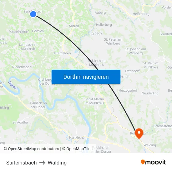 Sarleinsbach to Walding map